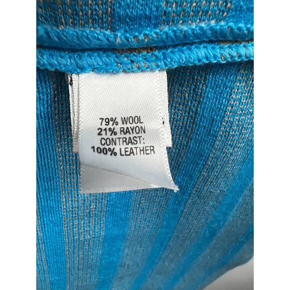 St. John Dress Blue Tan Striped Sleeveless Crewneck A-Line Fit & Flare Wool Knit - Picture 4 of 6